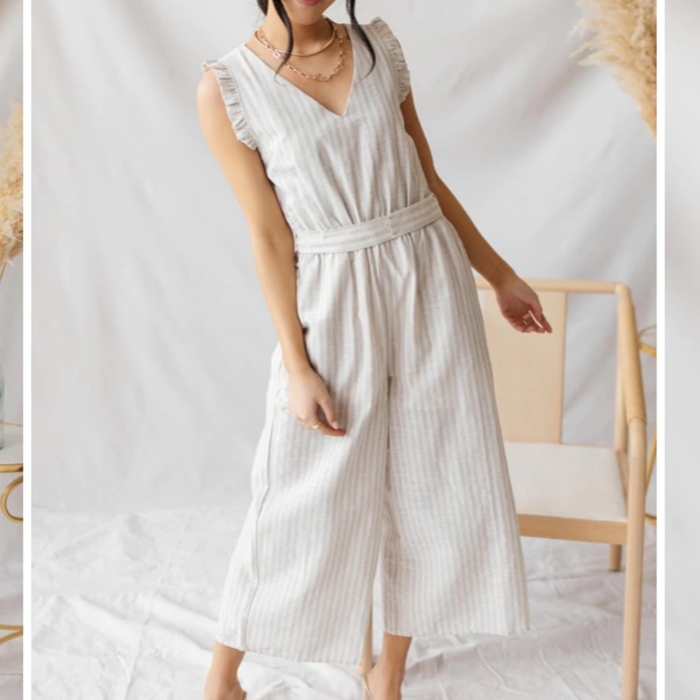 Allie Rose | Open Back Cotton Stripe Jumpsuit M